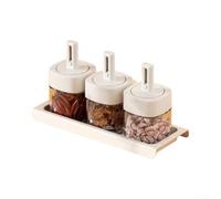 PP Plastic Spice Containers 7.5x14cm White Yellow Green(White) | Flip-top lids for precise pouring, includes base stand, reduces counter clutter, easy pour access design