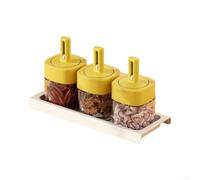 PP Plastic Spice Containers 7.5x14cm White Yellow Green(Yellow) | Flip-top lids for precise pouring, includes base stand, reduces counter clutter, easy pour access design