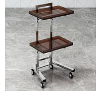 PP-Vic Chariot De Coiffeur À Roulettes En Acrylique, Pliable Et Multifonction, Avec 2 Plateaux, En Acier Inoxydable, Idéal Pour Ranger Des Outils De Coiffure.,Marron