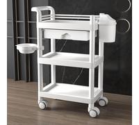 PP-Vic Chariot De Rangement Pour Barbier, Chariot À Outils À 3 Niveaux, Chariot De Coiffure Roulant Avec Poubelle Et Bol De Teinture Amovible Pour Salon De Beauté, Bureau, Salle De Bain,Blanc
