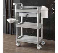 PP-Vic Chariot De Rangement Pour Barbier, Chariot À Outils À 3 Niveaux, Chariot De Coiffure Roulant Avec Poubelle Et Bol De Teinture Amovible Pour Salon De Beauté, Bureau, Salle De Bain,Gris