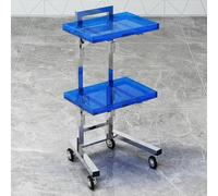 PP-Vic Chariot De Salon En Acrylique Avec 2 Plateaux Pour Coiffeurs, Chariot Roulant, Chariot De Coiffeur Pliable Avec Roues, Station Utilitaire Mobile Multifonctionnelle Pour Salon,Bleu