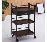 PP-Vic Chariot De Salon, Meuble Utilitaire Mobile En Bois Pour Palettes De Salon, Station De Rangement À Roulettes À Trois Niveaux, Chariot De Beauté Avec Tiroirs Pour Bureau De Clinique,Brown 02