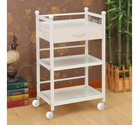 PP-Vic Chariot De Salon, Meuble Utilitaire Mobile En Bois Pour Palettes De Salon, Station De Rangement À Roulettes À Trois Niveaux, Chariot De Beauté Avec Tiroirs Pour Bureau De Clinique,White 01