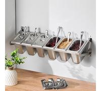 PP-Vic Conteneur Mural pour Ingrédients De Restauration, Conteneur pour Condiments À Pizza, Conteneur pour Ingrédients Alimentaires en Acier Inoxydable, Support pour Étagère À Épices,6 Grid