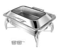 PP-Vic Ensemble Chauffe-Buffet Rectangulaire En Acier Inoxydable,Avec Cadre Épais Et Couvercle De Four Visible, Adapté Aux Fêtes, Buffets, Mariages, Banquets Et Événements De Restauration,Silver/3