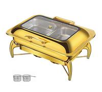 PP-Vic Ensemble Chauffe-Buffet Rectangulaire En Acier Inoxydable,Avec Cadre Épais Et Couvercle De Four Visible, Adapté Aux Fêtes, Buffets, Mariages, Banquets Et Événements De Restauration,Gold/3