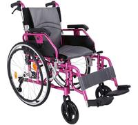 PP-Vic Fauteuil roulant automoteur pliable, fauteuil roulant robuste à entraînement manuel, fauteuil roulant à siège large de 48 cm avec accoudoirs rabattables et repose-pieds rotatifs,Rose