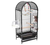 PP-Vic Grande Cage À Oiseaux sur Pieds - Un Kit Complet en Métal. Une Cage pour Perroquets Élégante Et Luxueuse, Adaptée Aux Inséparables, Aux Calopsittes Et Aux Perroquets Gris D'afrique,Noir