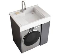 PP-Vic Meuble De Rangement Deux En Un Pour Machine À Laver Et Meuble De Salle De Bain, Petit Lavabo De Salle De Bain Moderne Avec Robinet, Support De Machine À Laver En Acier,B style l 90cm