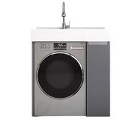 PP-Vic Meuble De Salle De Bain Et Support De Rangement Pour Machine À Laver, Petit Lavabo De Salle De Bain Moderne Avec Robinet, Support De Machine À Laver En Acier Inoxydable Avec,A style l 90cm