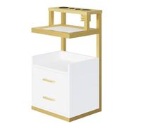 PP-Vic Meuble De Salon À 2 Tiroirs, Meuble Mural De Coiffeur Suspendu, Table De Salon Avec Support De Sèche-Cheveux En Métal, Meuble De Rangement Pour Ongles De Salon De Coiffure,Blanc