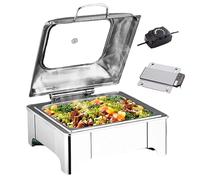 PP-Vic Plateau Chauffant Électrique En Acier Inoxydable, Ensemble De Buffet Électrique Rabattable Avec Couvercle En Verre, Adapté À La Restauration, Aux Banquets, Aux Mariages, Aux Fêtes,6l/1