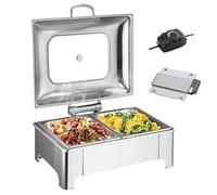 PP-Vic Plateau Chauffant Électrique En Acier Inoxydable, Ensemble De Buffet Électrique Rabattable Avec Couvercle En Verre, Adapté À La Restauration, Aux Banquets, Aux Mariages, Aux Fêtes,6l/2