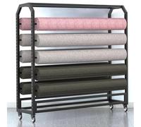 PP-Vic Présentoir Mobile En Tissu Robuste,Support De Rangement Pour Rouleaux De Tissu Commercial Avec Tige De Suspension Réglable Et Roulettes Pour Rouleaux De Vinyle/Films/Papiers Peints,130cm 10rods