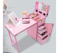 PP-Vic Rolling Mobile Manucure Desk, Table De Maquillage Multifonctionnel, Table De Manucure Pliable, Table De Ongles Portable Pour Enseigner À Ongles, Équipement D'ongles,Rose