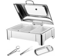 PP-Vic Set De Plats De Service Buffet En Céramique Avec Plaques Chauffantes En Acier Inoxydable, Capacité Rectangulaire De 9 Litres, Plaque Chauffante Électrique De 400 W Avec Contrôle,9l/3