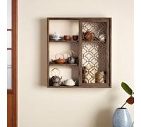 PP-Vic Support Mural Pour Tasses À Thé Avec Portes, Présentoir Suspendu Et Étagère De Rangement, Armoire De Rangement Pour Tasses Flottantes En Bois,Adapté Aux Bars À Café,Accessoires/Antiquités