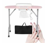 PP-Vic Table De Manucure Pliante Portable, Table De Manucure Station Technique De Salon De Beauté, Table De Manucure De Travail De Travail De Salon De Beauté Moderne, Salon De Beauté,Rose