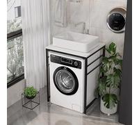 PP-Vic Unité De Rangement Pour Lavabo Multifonctionnelle, Support De Machine À Laver Robuste À Étagères Ouvertes, Petit Évier De Rangement De Salle De Bain Moderne, Adapté À La Buanderie,Black ab