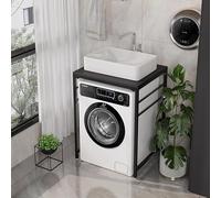 PP-Vic Unité De Rangement Pour Lavabo Multifonctionnelle, Support De Machine À Laver Robuste À Étagères Ouvertes, Petit Évier De Rangement De Salle De Bain Moderne, Adapté À La Buanderie,Black aa