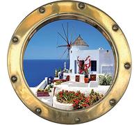 PPA DESIGN Sticker hublot Trompe l'oeil déco La Grèce Moulin à Vent - OH341 (50x50cm)