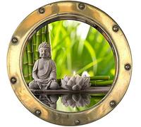 PPA DESIGN Sticker Trompe l'oeil Hublot Bouddha Bambou - Y1027 (20x20cm)