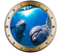 PPA DESIGN Sticker Trompe l'oeil Hublot Dauphins Vue sous Marine - SATOHU261 (20x20cm)