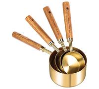 PPcdfre Ensemble de 8 Tasses et CuillèRes à Mesurer, Manche en Bois avec Mesures MéTriques et AméRicaines, Acier Inoxydable, pour la Cuisson et la Pâtisserie