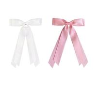 PPcdfre Lot de 2 nœuds à cheveux pour femme, barrettes à cheveux avec longs rubans en satin soyeux pour femme, blanc et rose
