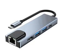 PPcdfre Station d'accueil type C 5 en 1 type C vers RJ45 USB 3.0 USB C HUB Type C vers adaptateur pour ordinateur portable 4K compatible
