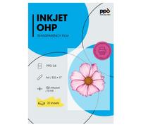 PPD A4 X 20 Films Transparents pour Rétroprojecteur, Impression Jet d'Encre, 10 Feuilles OHP Premium, Noirs Profonds, PPD-34-20