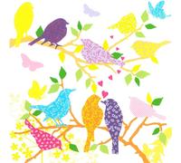 PPD Birds In Love Servietten, 20 Stück, Tischservietten, Tissue, Weiß / Bunt, 33 x 33 cm, 7674