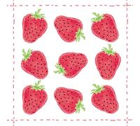 PPD Fashion Strawberry Allover Serviettes, 20 pièces, Serviettes de table, Tissue, rouge / blanc / vert clair, 12.5 cm, 1251973