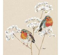 PPD Lot de 20 serviettes de table en papier avec motif de Noël rouge-gorge sur les herbes en hiver - Conviennent également pour le découpage et la technique des serviettes - 33 x 33 cm