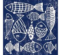 PPD Lot de 20 serviettes en papier avec motifs animaux poissons blancs sur bleu foncé Idéal pour le découpage et la technique des serviettes 33 x 33 cm