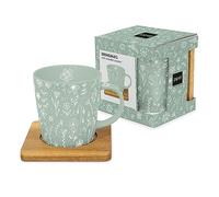 PPD Pure Flower Eucalyptus Trend Mug Nature avec soucoupe en bois Tasse 350 ml
