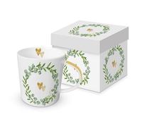 PPD Tasse de mariage et amour avec cœurs dorés dans une couronne en porcelaine dans un coffret cadeau assorti. Tasse à motif pour la table dressée et comme cadeau, 0,4 x 9,7 cm (L x H)