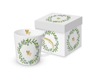 PPD Tasse de mariage et amour avec cœurs dorés dans une couronne en porcelaine dans un coffret cadeau assorti. Tasse à motif pour la table dressée et comme cadeau, 0,4 x 9,7 cm (L x H)