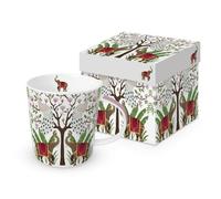 PPD Tasse en porcelaine avec motifs d'animaux, éléphants et paons sur l'arbre, dans un coffret cadeau assorti. Tasse à motif pour la table dressée et comme cadeau, 0,4 x 9,7 cm (L x H)