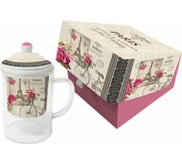PPD Vélo Parisien Gobelet à thé avec passoire et couvercle, Gobelet à thé, Gobelet en verre, Gobelet à boire, verre / porcelaine, Multicolore, Ø 8 cm, 603052