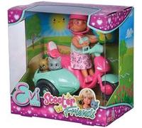 Simba Poupée Evi Love Scooter et Amis – Mini 12 cm, 2 figurines (chat & chien), casque inclus
