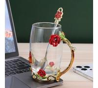 PPEA Tasse à café en verre émaillé Meilleurs cadeaux d'anniversaire pour maman Verre sans plomb Tasse à café Tasse à thé avec cuillère en acier Cadeaux pour femmes femmes maman enseignants amis Noël