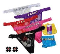 PPETAUL String personnalisé - String personnalisé avec nom - Culotte personnalisée pour femme - Strass et lettres dorées, Motif 01, taille unique