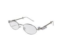 PPFVVTV Lunettes de soleil ovales à strass pour femmes et hommes, verres dégradés décontractés pour l'été, la plage, les fêtes, UV400, argent transparent, taille unique