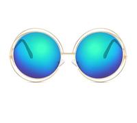 PPFVVTV Lunettes de soleil rondes surdimensionnées pour femmes, monture creuse en alliage de qualité, verres solaires UV400 (miroir vert C7)