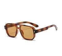 PPFVVTV Lunettes de soleil vintage à double pont pour homme et femme, verres transparents, tendance, rivets, UV400, thé clair ambré, taille unique