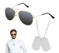 PPGGOPP 2 Pièces Accessoires de Déguisement Pilote avec Lunettes de Soleil Étiquette de Chien, Accessoires de Déguisement Pilote Dress up pour Carnaval Dress up Jeu de Rôle Fête à Thème (Or)