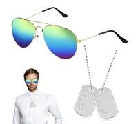 PPGGOPP 2 Pièces Accessoires de Déguisement Pilote avec Lunettes de Soleil Étiquette de Chien, Accessoires de Déguisement Pilote Dress up pour Carnaval Dress up Jeu de Rôle Fête à Thème (Coloré)