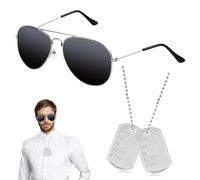 PPGGOPP 2 Pièces Accessoires de Déguisement Pilote avec Lunettes de Soleil Étiquette de Chien, Accessoires de Déguisement Pilote Dress up pour Carnaval Dress up Jeu de Rôle Fête à Thème (Argent)